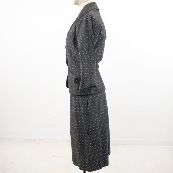 Vintage 40s S 2 Piece Skirt Set Blazer Suit Gray - Picture 3 of 13